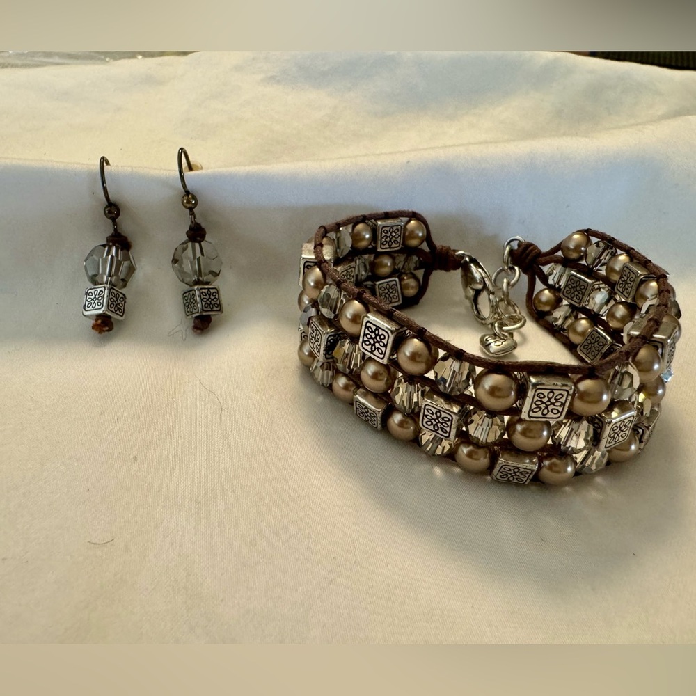 Brighton Sedona Crystal Pearl Bead Bracelet and Earrings